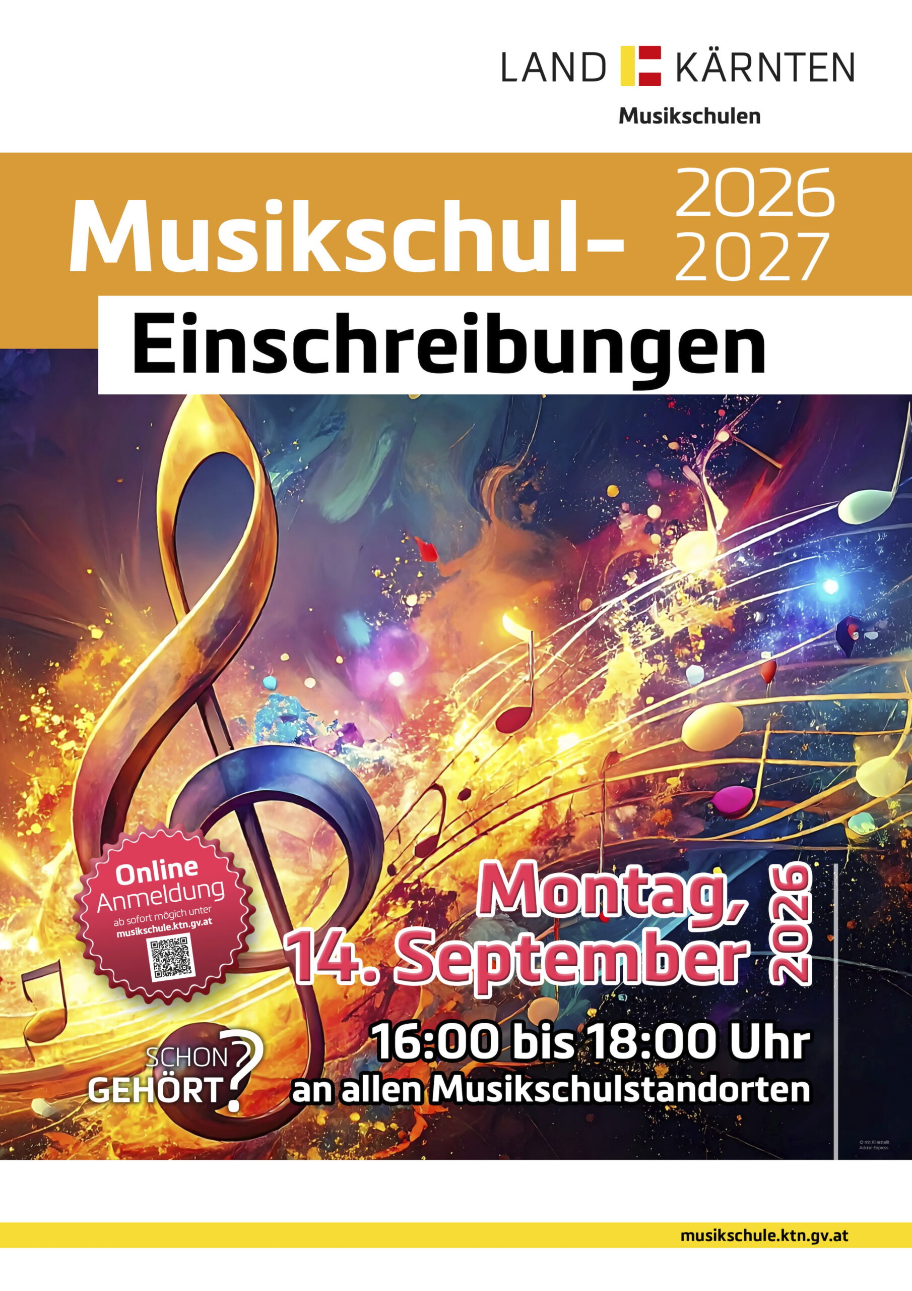 Musikschul-Einschreibungen Kärnten 14. September 2026 16-18 Uhr